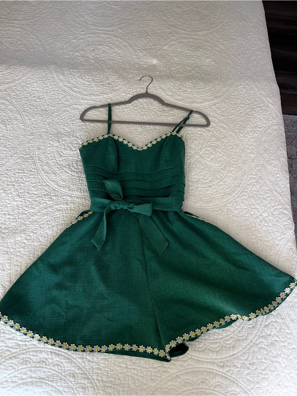 Voodoo Vixen Emerald Green Daisy-Trim Mini Dress